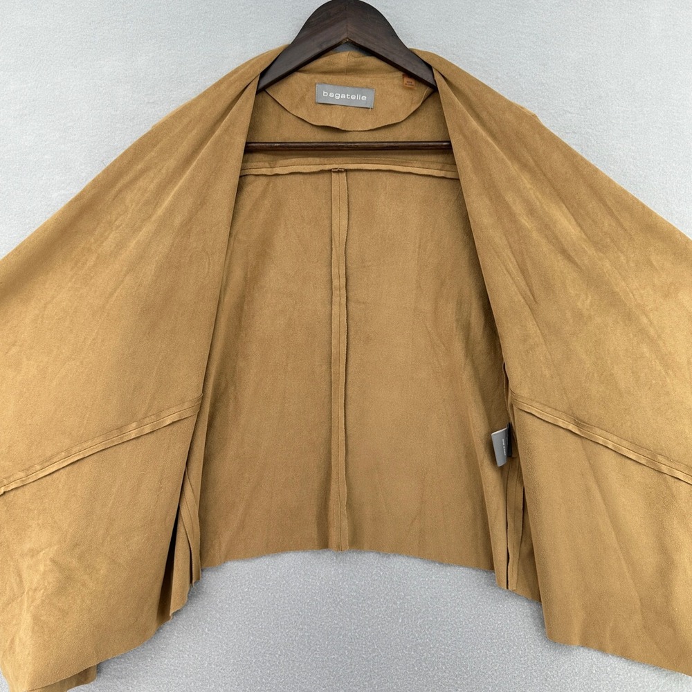 Bagatelle Womens Tan Faux Suede Open Front Draped Waterfall Cardigan Jacket M - Picture 3 of 10
